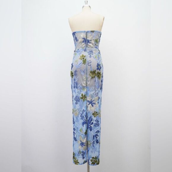 NWOT Bronx and Banco Dahlia Sequin Floral Column Gown in Baby Blue, size XS,S - Picture 9 of 16